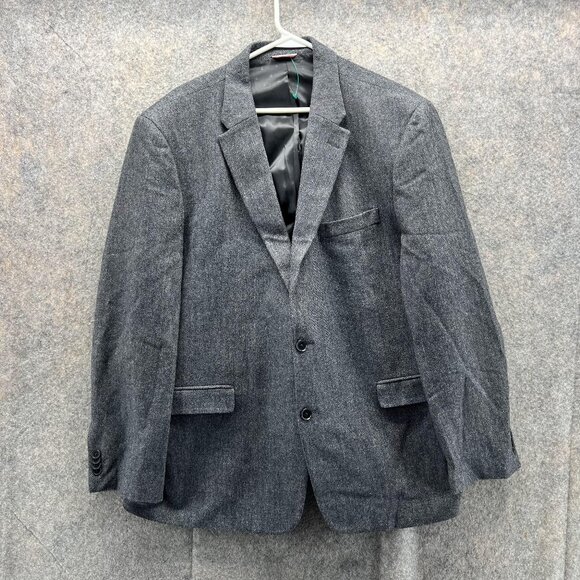 Tommy Hilfiger Blazer Men 46R Gray Suit Dress Jacket Wool Sports herringbone - Picture 1 of 12